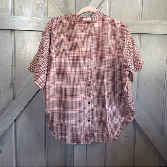 Madewell Plaid Button Back Shirt Pink Black Red Size M - Picture 6 of 7